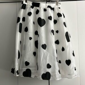 J. Crew Black and White Heart Print Double Organza Skirt, Size 6